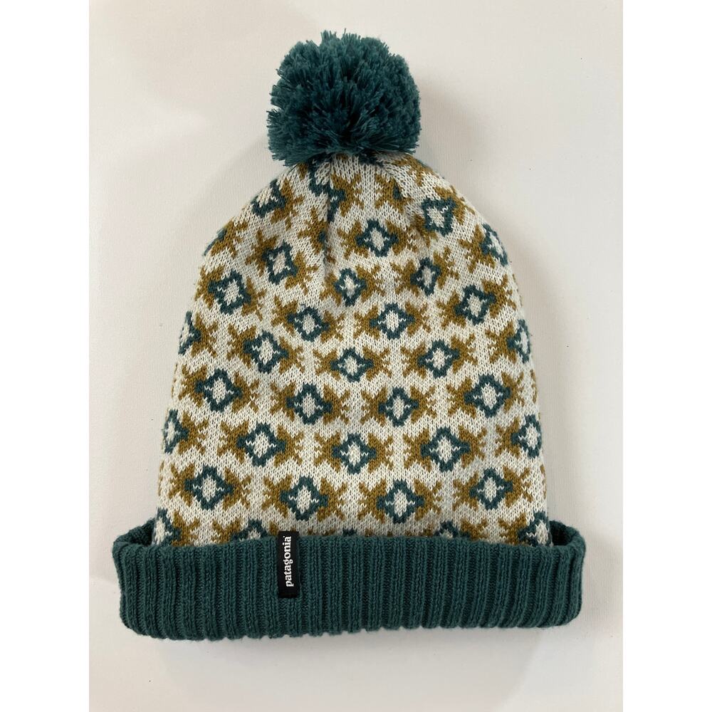 Patagonia Beanie Pom Pom Fair Isle Knit Teal Green Cream STY29187FA20 One Size
